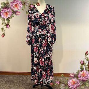 Long sleeve Floral Maxi v-neck‎ Dress